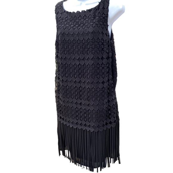 Black Dress Sara Boo Fringe Lace Crocheted Cocktail Party LBD Small - Picture 1 of 8
